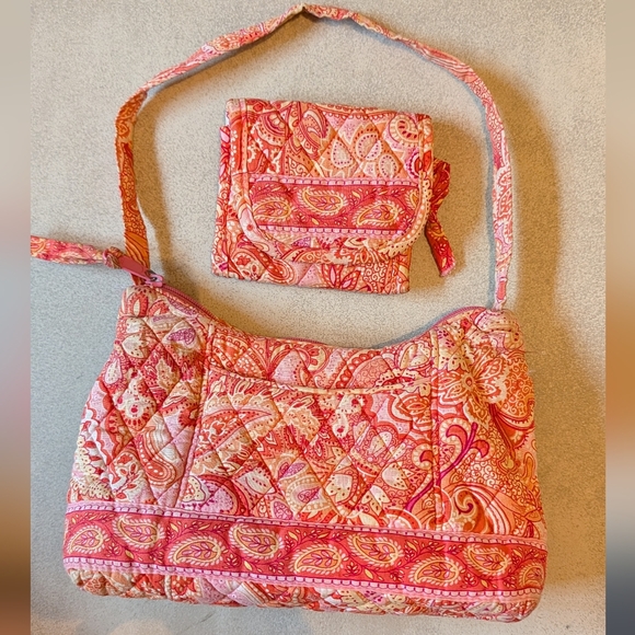 Vera Bradley Retired Sherbet Print Should Bag And Wallet - Picture 2 of 16